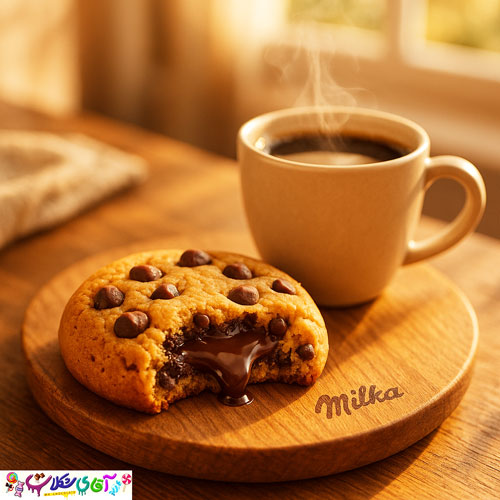 کوکی شیری میلکا کرم شکلاتی همراه به چیپس شکلات 1 کوکی شیری میلکا با چیپس شکلاتی